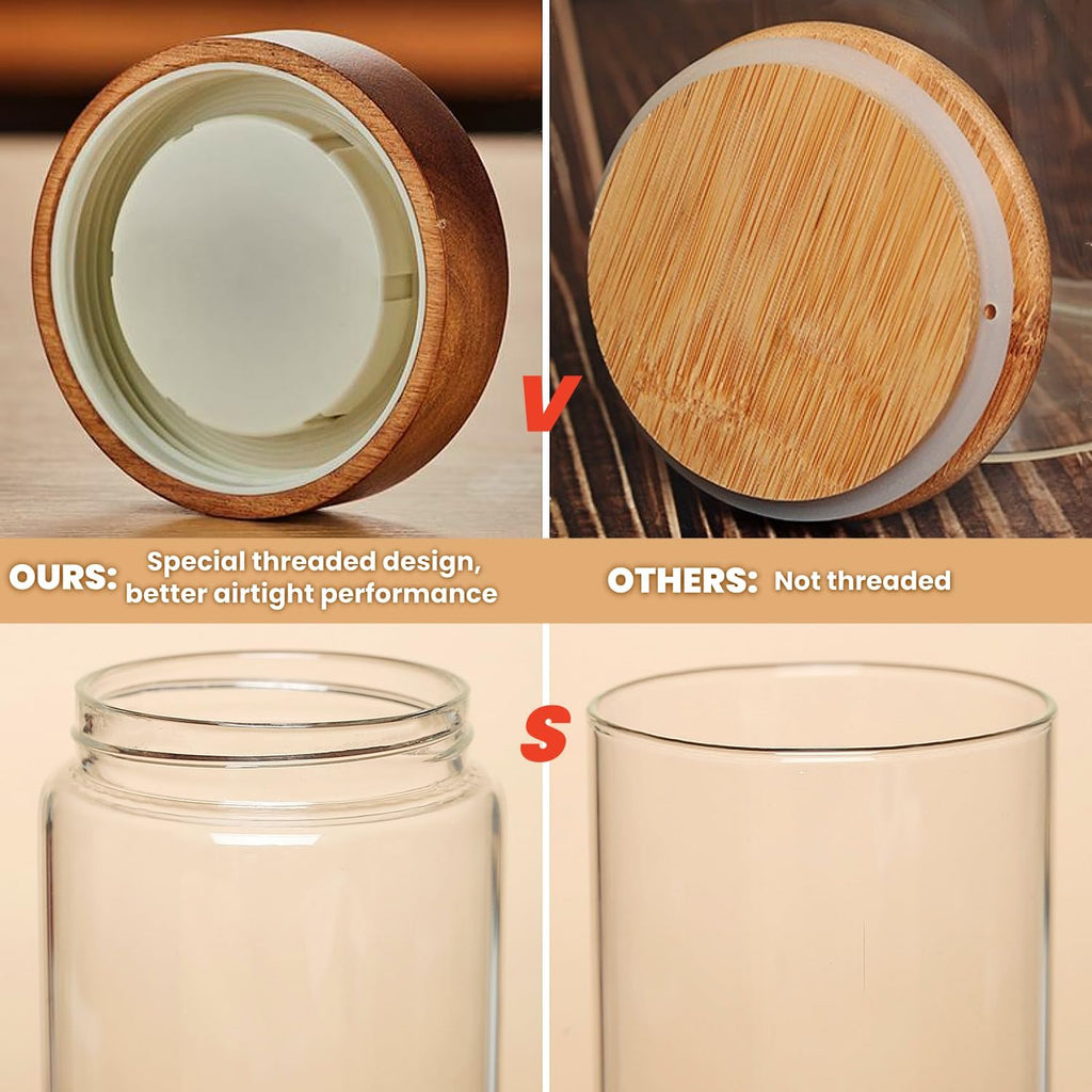 17 Fl oz/500 ml Glass Food Storage Jar, Premium Clear Glass Container Jar with Airtight Wooden Screw Lid, Kitchen Canisters for Coffee,Tea,Pasta,Cookies, Nuts,Spice,Candy,Overnight Oatmeal（Small)