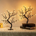 PEIDUO Set of 2 Lighted Cherry Blossom Tree, Light up Bonsai Tree for Christmas Decorations, Warm White Lights Plug in Adapter, Tabletop Night Light Artificial Tree for Indoor Bedroom Living Room
