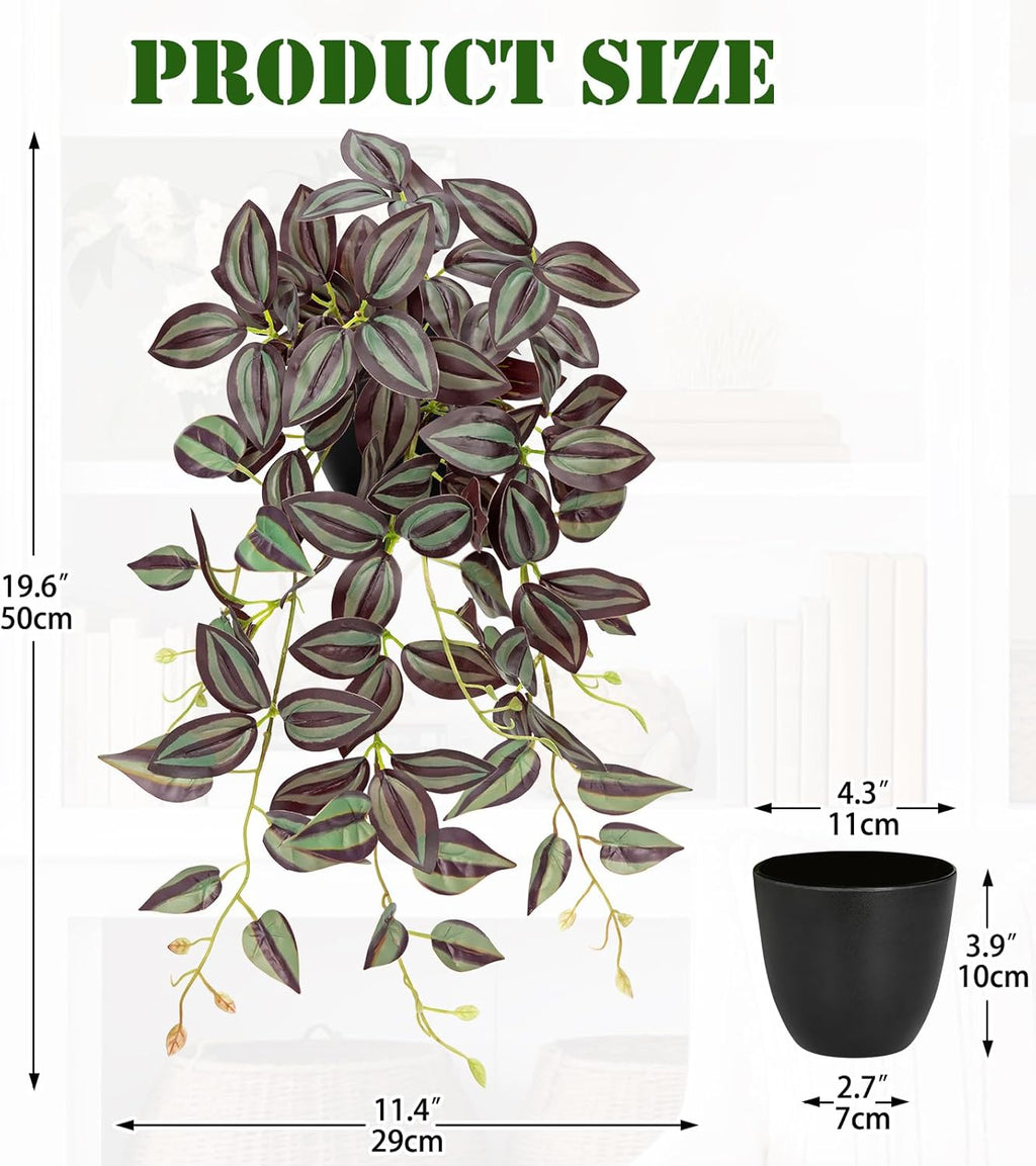 DILATATA Fake Plants Artificial Potted Plants 20 Inch Faux Peperomia Ivy Vine Plant Hanging Plant for Home Office Desk Shelf Indoor Outdoor Decor