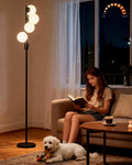 Lightdot 64IN Dimmable (Brightness Adjustable) Globe Floor Lamp, Black Standing Lamps with 4PCS 3000K G9 Bulbs Soft Warm White Eye Care, Mid Century Modern Floor Lamp for Living Room