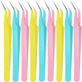 Honoson 9 Pieces Curved Pointed Craft Tweezers Stainless Steel Precision Tweezer with Protective Cover for Rhinestones Dried Flowers Craft Stickers Eyelash Extension Jewelry Making(Multiple Colors)
