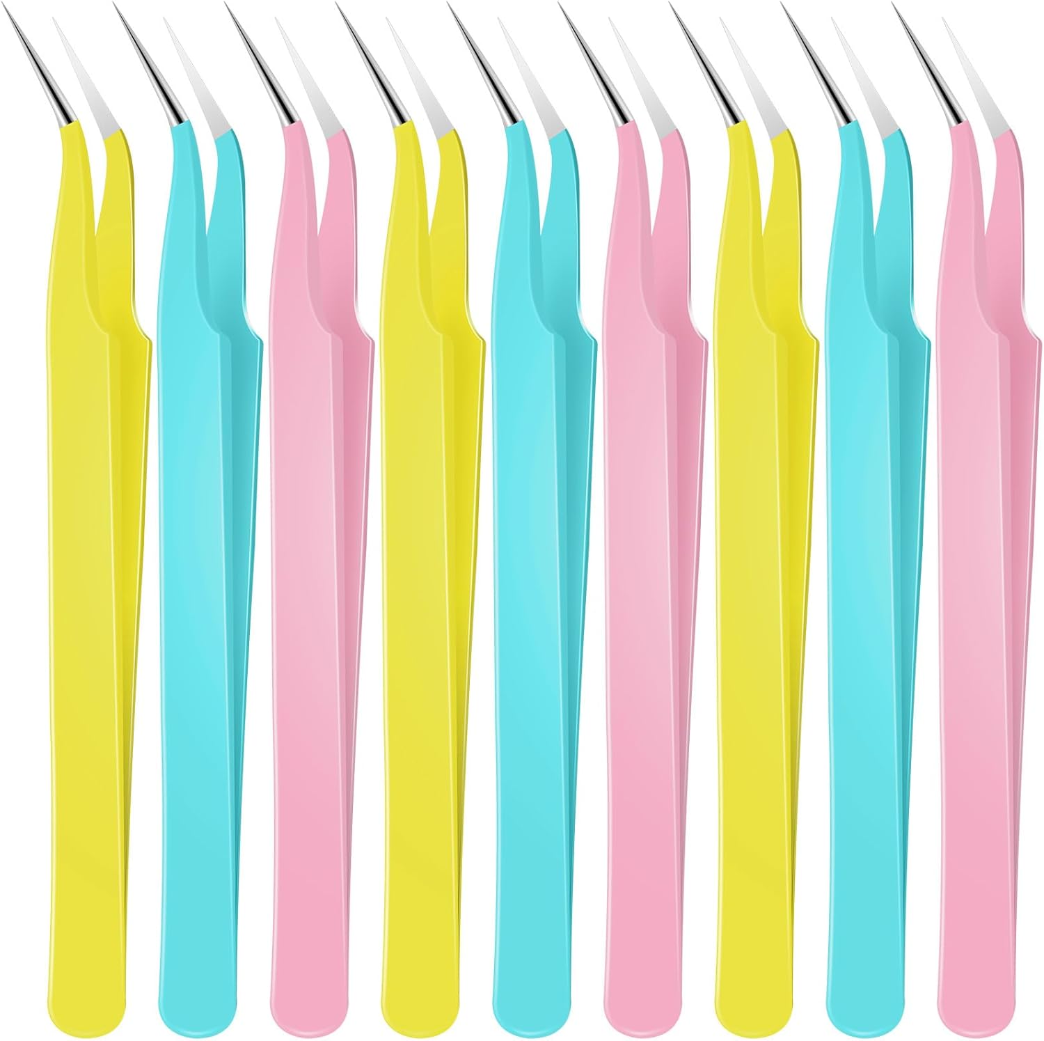 Honoson 9 Pieces Curved Pointed Craft Tweezers Stainless Steel Precision Tweezer with Protective Cover for Rhinestones Dried Flowers Craft Stickers Eyelash Extension Jewelry Making(Multiple Colors)
