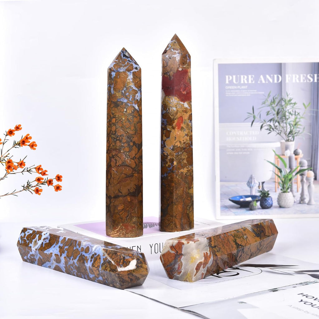 JIC Gem Extra Large Yellow Agate Crystal 6 Faceted Geode Tower Natural Yellow Healing Crystal Obelisk Point Wand Reiki Chakra Therapy Home Decor Crystal Gift 3.0-3.5 Lbs