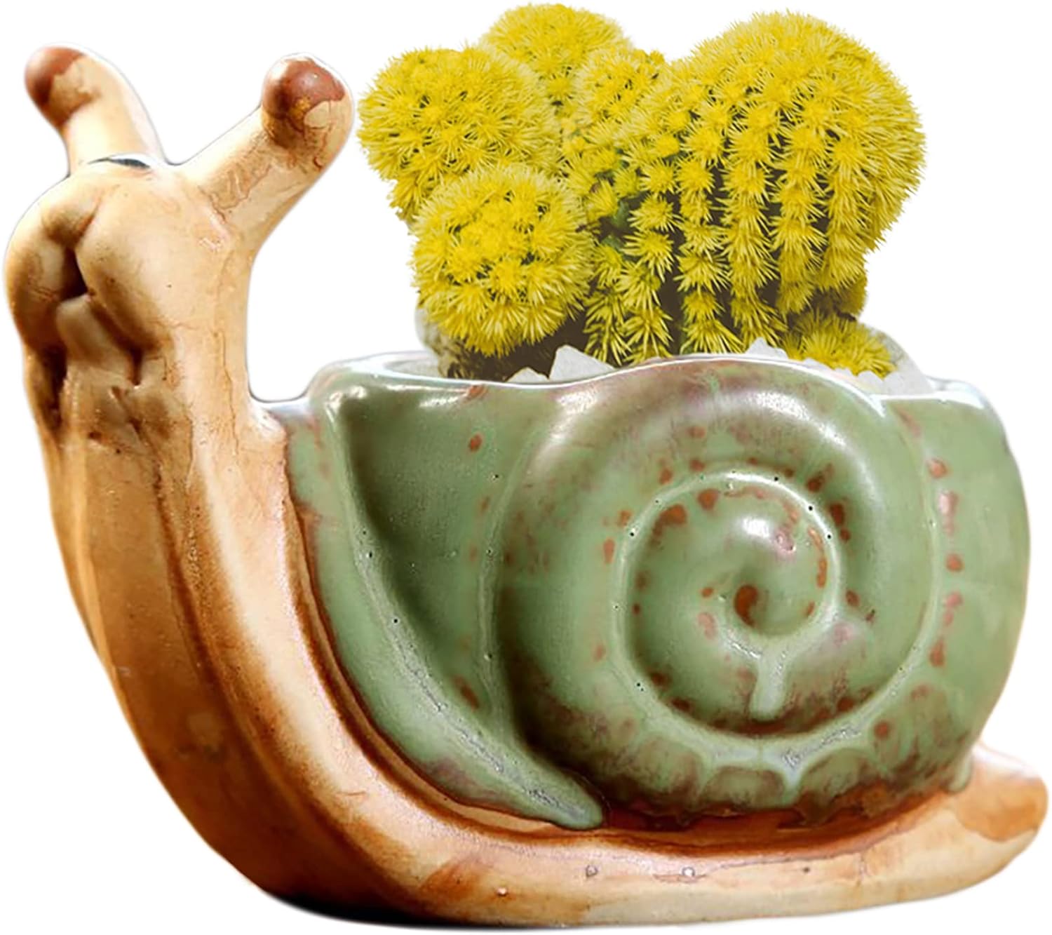DIYOMR Small Ceramic Planter Pot, 4.3" Vintage Bronze Animal Planters Ceramic Flowerpot Succulent Pots Cactus Pot for Office Home Desktop Decor - Plants Not Included (Snail Pot)