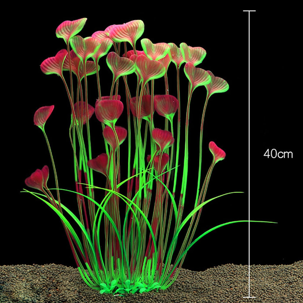 Maxmoral 2PCS 16 Inch Aquarium Artificial Plastic Plant Decorations Ceramic Base Fish Tank Scenery Crafts Pet Supplies