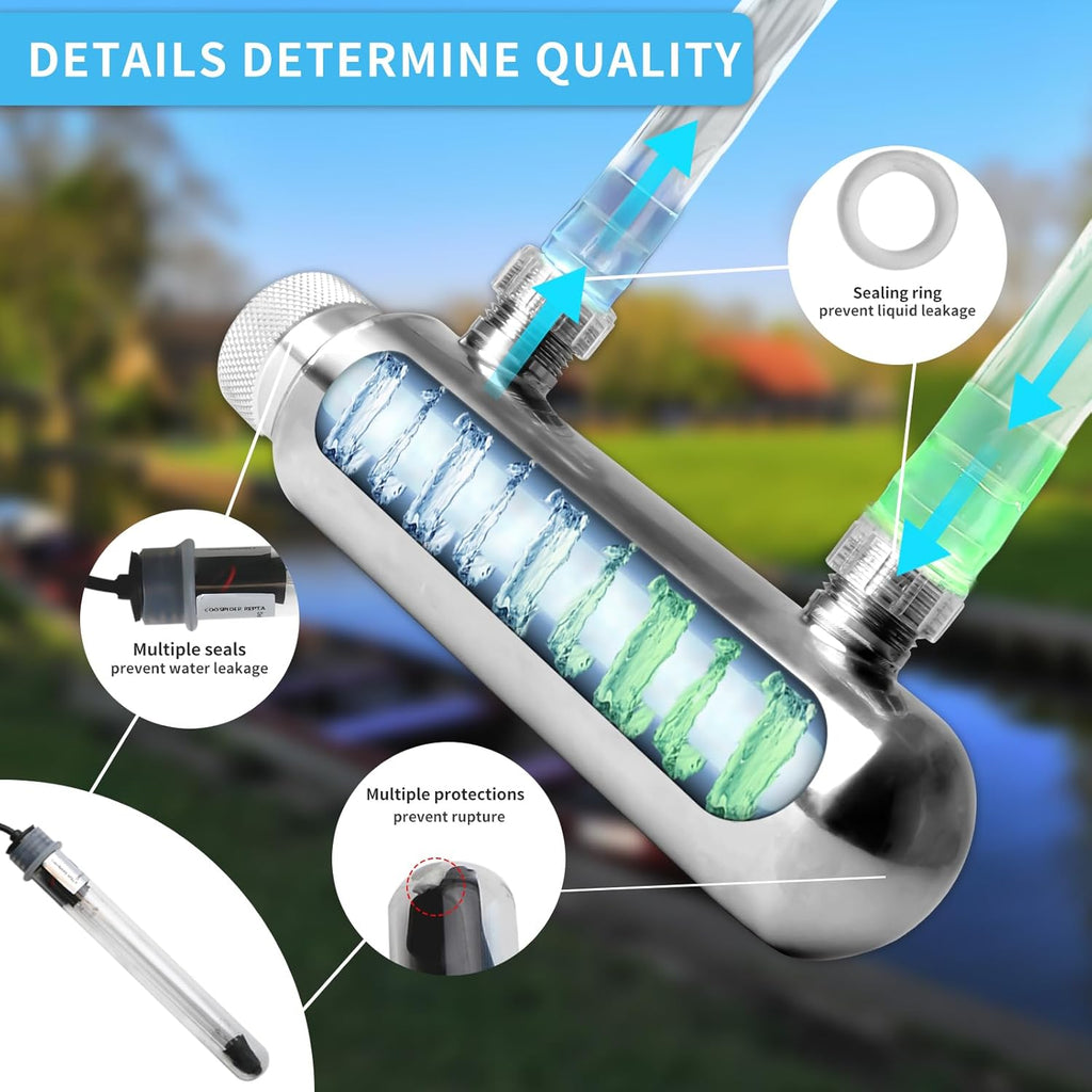UV Pond Water Clarifier for 20-300 Gallon, UV Sterilizer for Swimming Pool, Spa, Large Fish Tank, Cold Plunge, 12MM/16MM/20MM/Pipe Diameter Available Ultraviolet Clarifier for Green Water