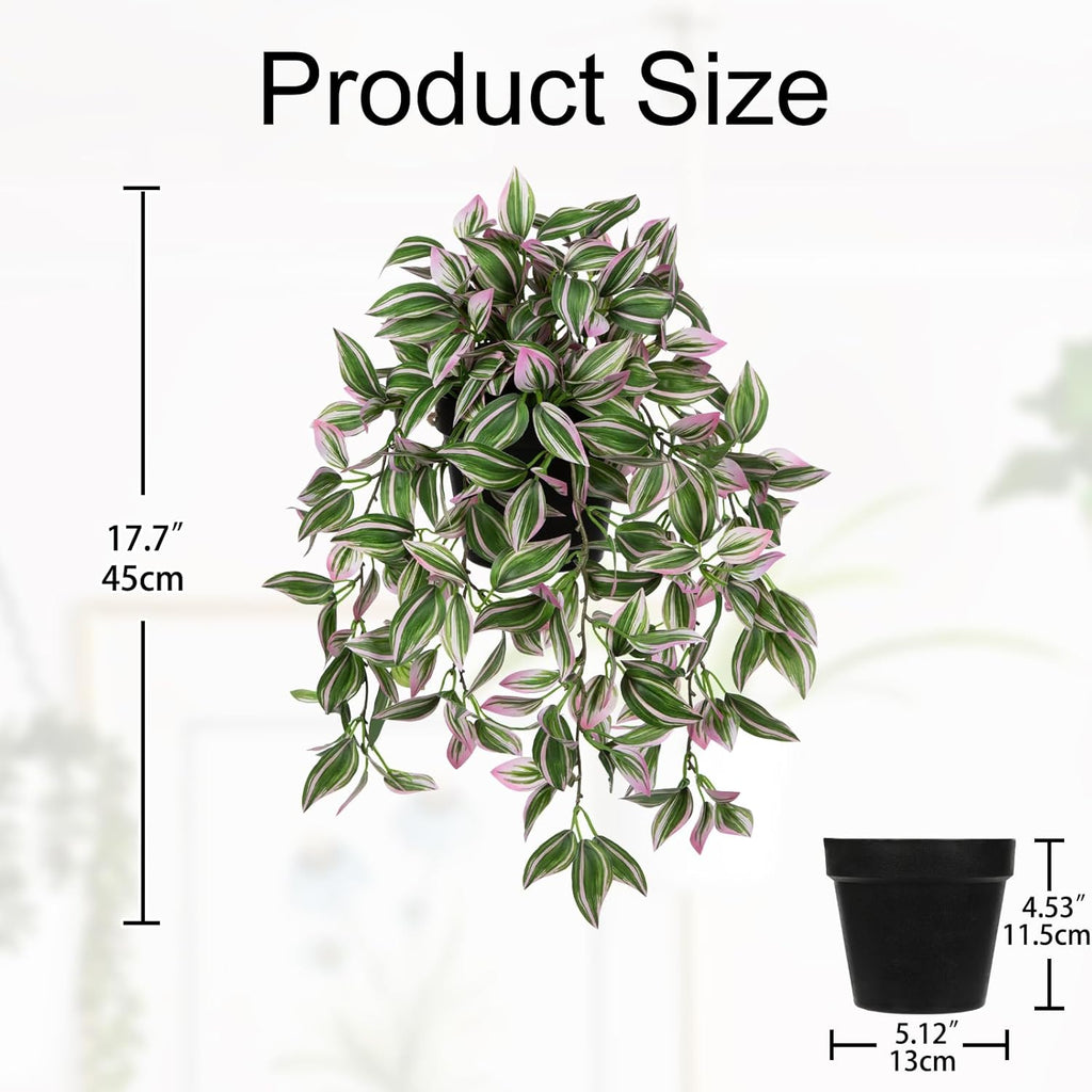 Briful Fake Hanging Plants 17.7" Faux Watermelon Peperomia Silk Plants with Black Pot Artificial Hanging Greenery for Home Garden Balcony Outdoor Patio Decor