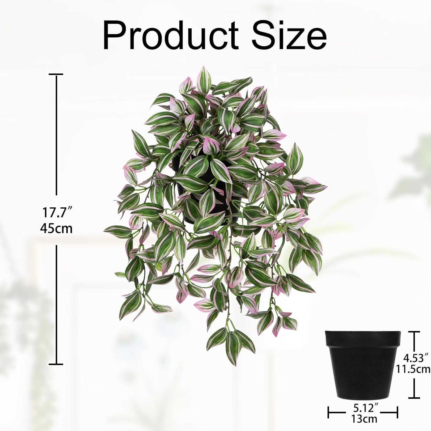 Briful Fake Hanging Plants 17.7" Faux Watermelon Peperomia Silk Plants with Black Pot Artificial Hanging Greenery for Home Garden Balcony Outdoor Patio Decor