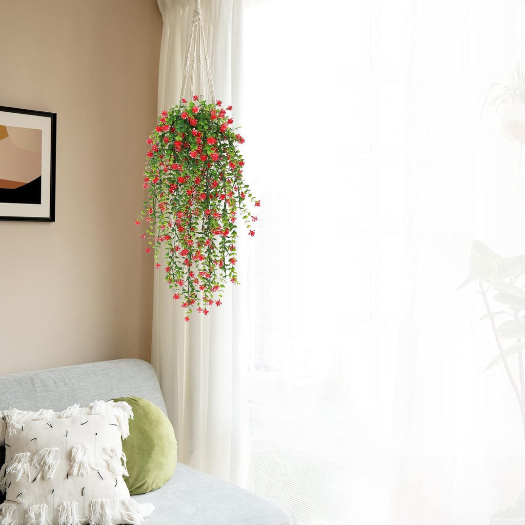 WEISPARK Artificial Hanging Flowers, 4pcs Fake Eucalyptus Vine Faux Flower Greenery Garland Plastic Plants for Indoor Outdoor Wall Garden Wedding Home Party Decor