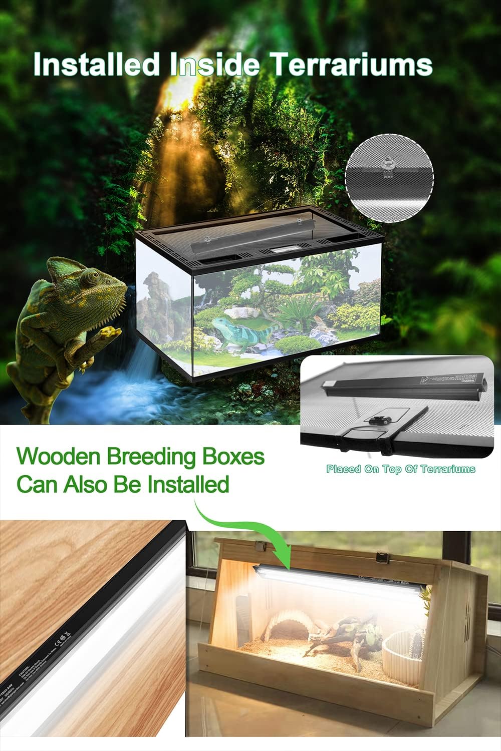 24W T5 HO UVB Reptile Light Fixture Kit, Terrarium Hood Light with Desert UVB 10.0 Fluorescent Tube, Ideal for Tropical and Desert Habitats