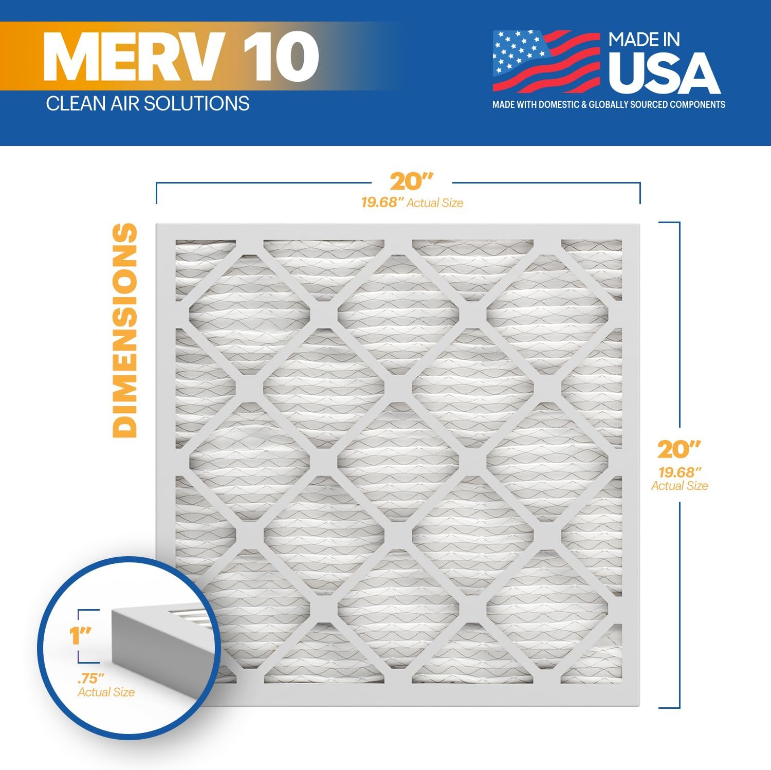 BNX TruFilter 20x20x1 MERV 10 (4-Pack) AC Furnace Air Filter - MADE IN USA - Pleated Air Conditioner HVAC AC Furnace Filters - Removes Odor, Mold, Bacteria, Smoke