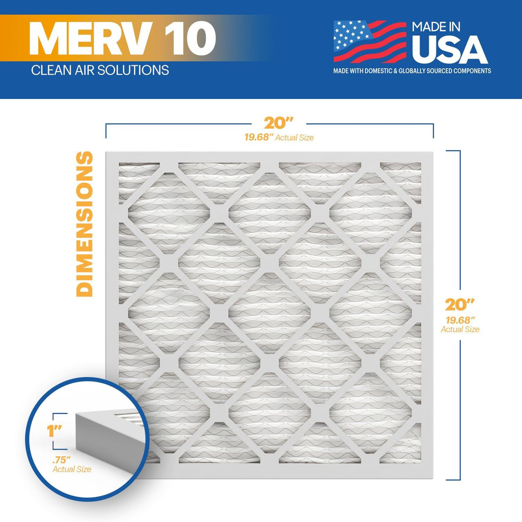 BNX TruFilter 20x20x1 MERV 10 (6-Pack) AC Furnace Air Filter - MADE IN USA - Pleated Air Conditioner HVAC AC Furnace Filters - Removes Odor, Mold, Bacteria, Smoke