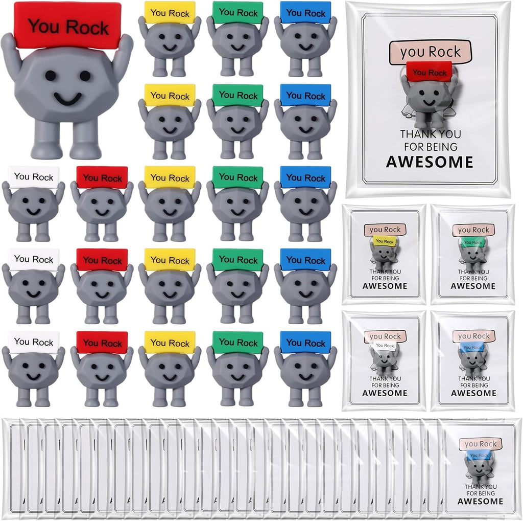Gejoy 75 Pcs You Rock Gifts Set Include 25 Mini Rubber Rock 25 Motivational Card 25 Package Bag Positive Inspirational Gifts for Being Awesome Employee Coworker Staff Teacher Team Friends
