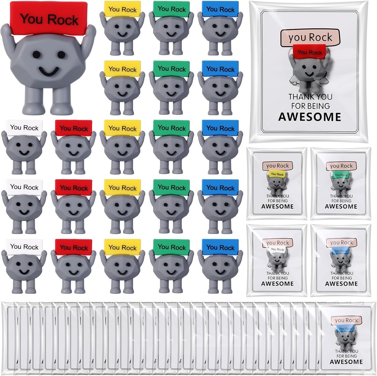 Gejoy 75 Pcs You Rock Gifts Set Include 25 Mini Rubber Rock 25 Motivational Card 25 Package Bag Positive Inspirational Gifts for Being Awesome Employee Coworker Staff Teacher Team Friends
