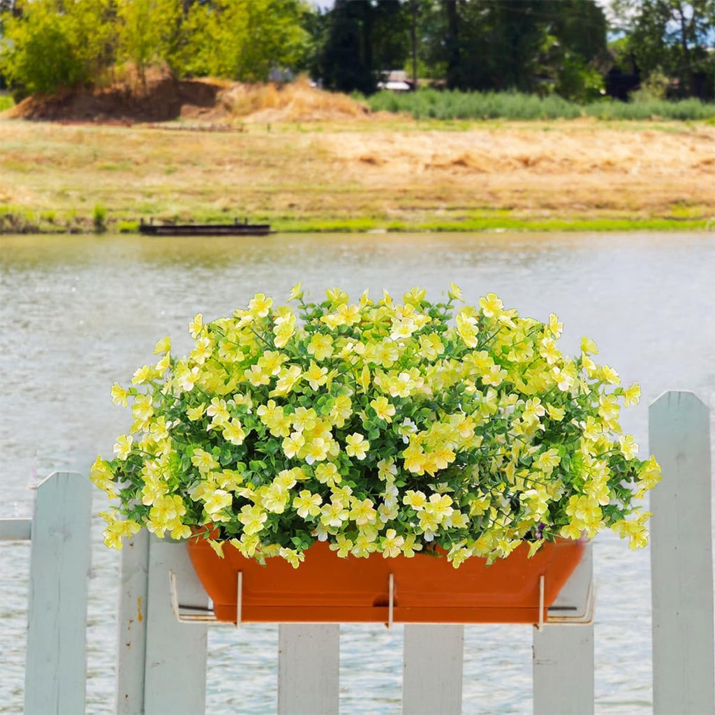 24 Bundles Artificial Flowers for Outdoors No Fade Fake Plants Faux Flowers for Spring Summer Decor, UV Resistant Artificial Outdoor Plants for Outside Planter Porch Balcony Patio Decor - Yellow