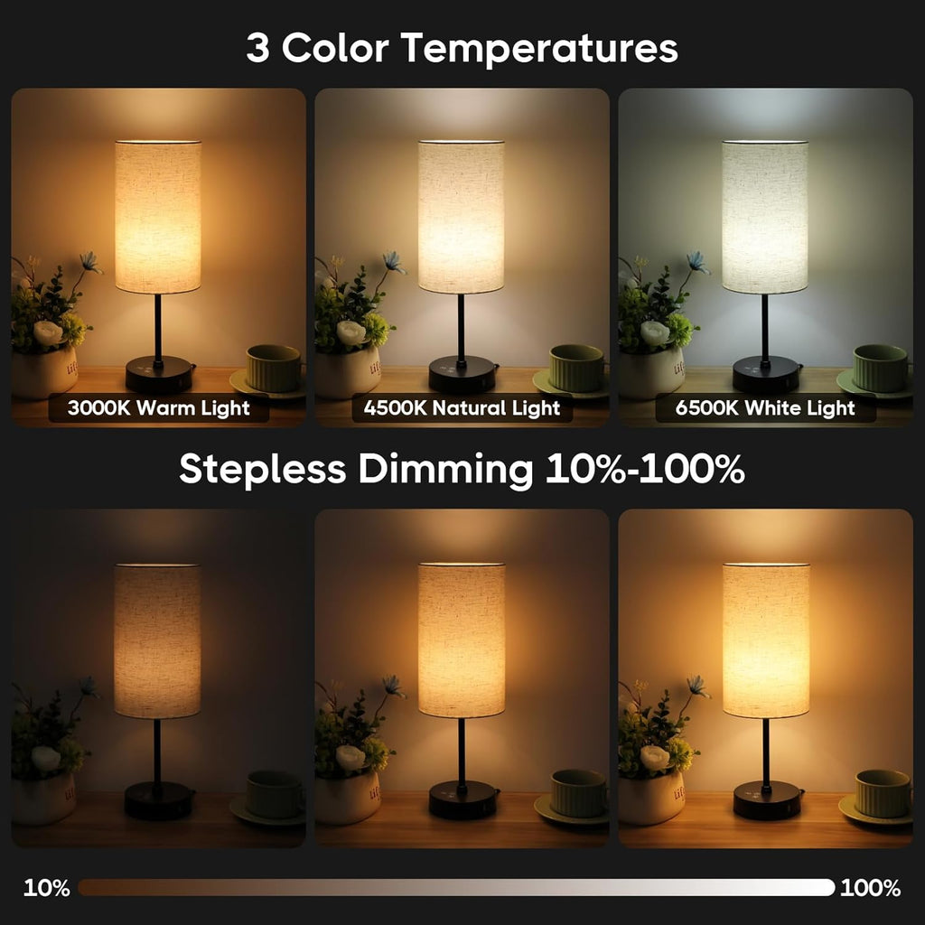 Unicozin 17Inch Table Lamp, 3 CCT 3000K/4500K/6500K & RGB Color Changing, Stepless Dimmable Bedside Lamp for Reading, Ambience Nightstand Light for Home Decor Party, Beige Shade