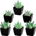 Woration 6pcs Fake Succulent Plants in Black Pots Artificial Mini Succulents Potted Green Decor Set Faux Greenery for Office Desk Table Shelf Party Decorations