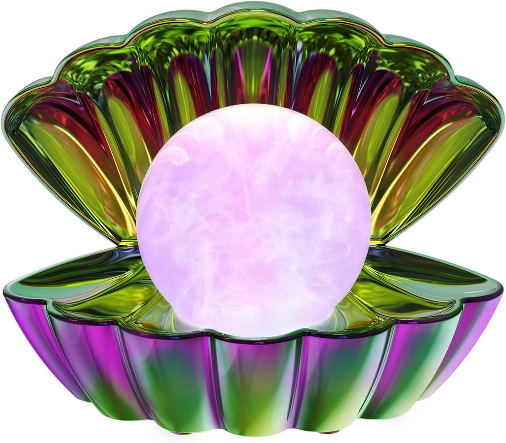 Shell Pearl Beach Themed Night Light, RGB 8 Colors Changing Mood Shell Pearl Lamps, Bedside LED Clamshell Portable Night Lights for Bar (Electroplating Colorful)