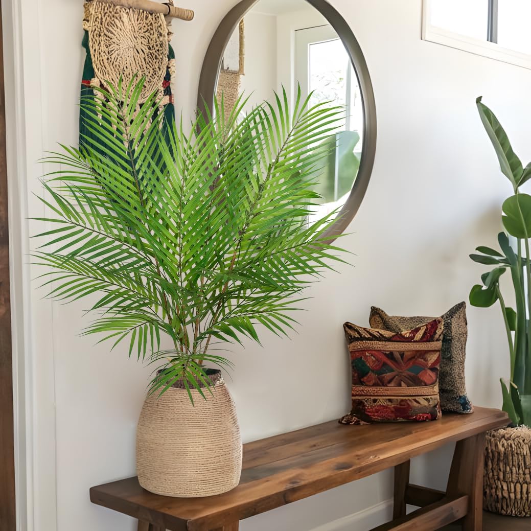 Hollyone 2PCS Artificial Palm Plants Leaves 30.7" Fake Tropical Areca Palm Bushes Tree Leaf Large Faux Greenery Stem Shrubs for Indoor Outdoor Home Garden Arrangement Jungle Safari Wedding Party Decor
