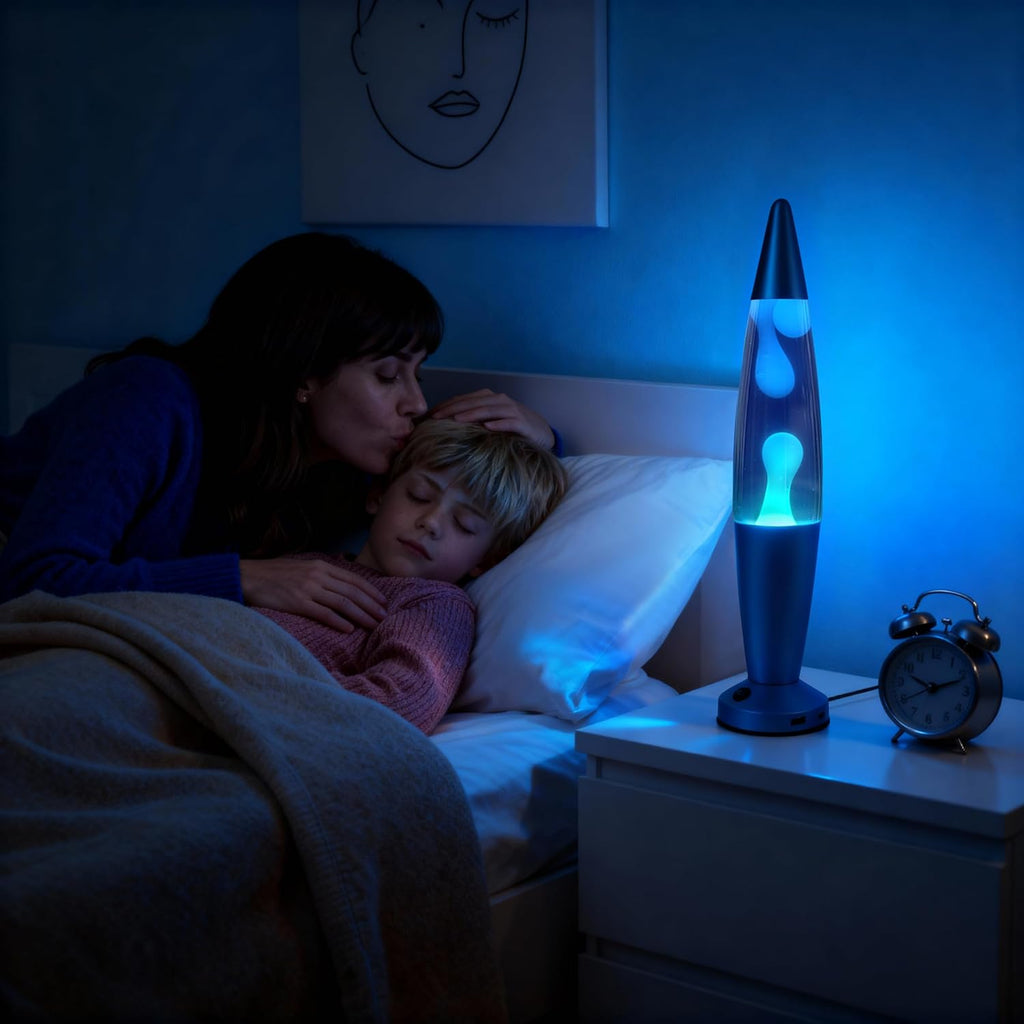 JAMBO Beautiful Liquid Lamp with USB Ports,16" Motion Light with Blue Liquid White Wax, Relaxing Nightlight, Mood Light for Bedroom, Living Room, Office - Adults, Teens, Kids