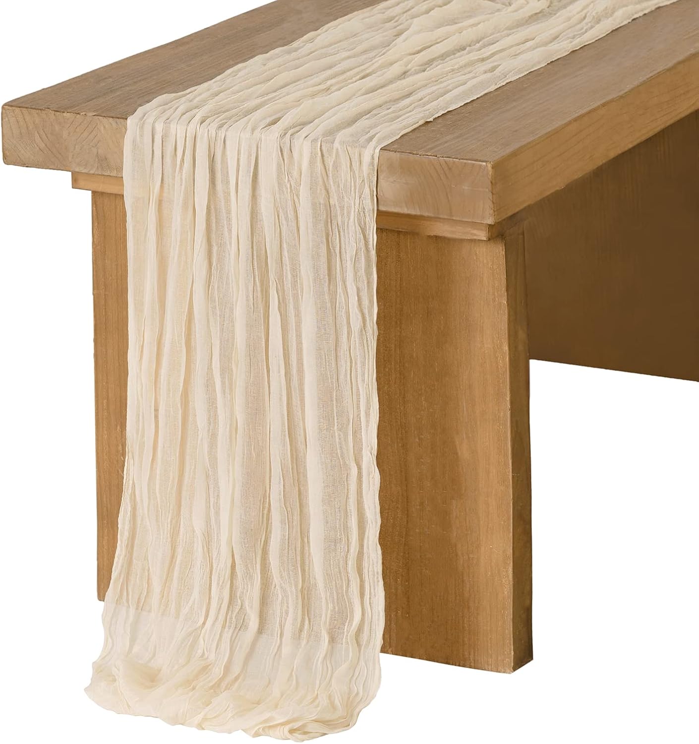 Ling's Moment 14Ft Ivory Cheesecloth Table Runner Beige Extra Long Gauze Semi-Sheer Cream White Table Runners Tablecloth for Wedding Party Bridal Shower Decor