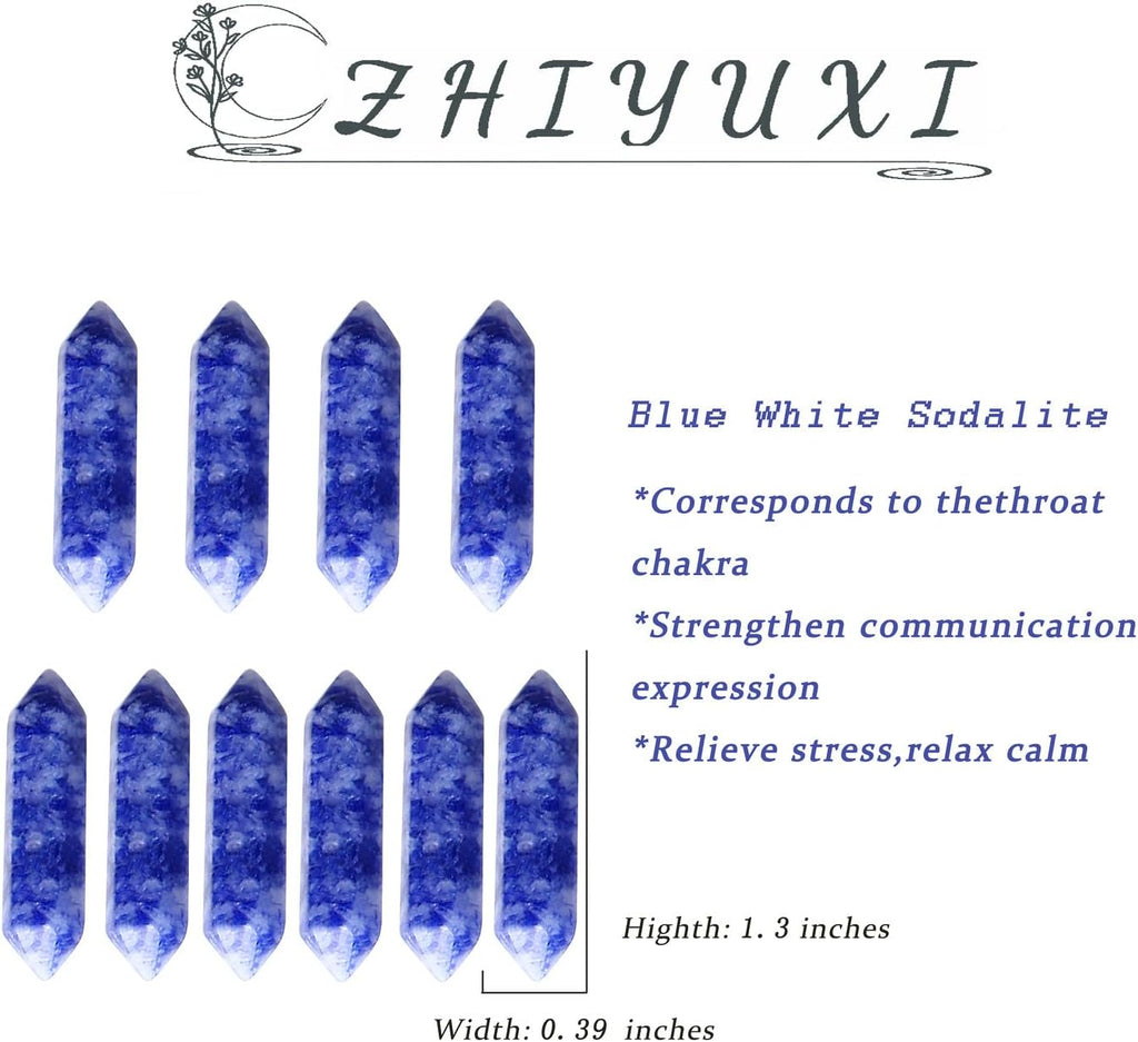 ZHIYUXI 20 Pcs Blue White Sodalite Crystal Healing Crystals Bulk Stones and Crystals Blue Stones Gemstone Tumbled Polished Energy Reiki Healing Stones Crystal Wands Meditation Decor Gifts