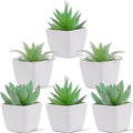 Woration 6pcs Faux Artificial Mini Flocking Succulent Plants in White Pots Fake Plastic Plants Topiaries for Shelf Table Windowsills Office Home Green Decoration