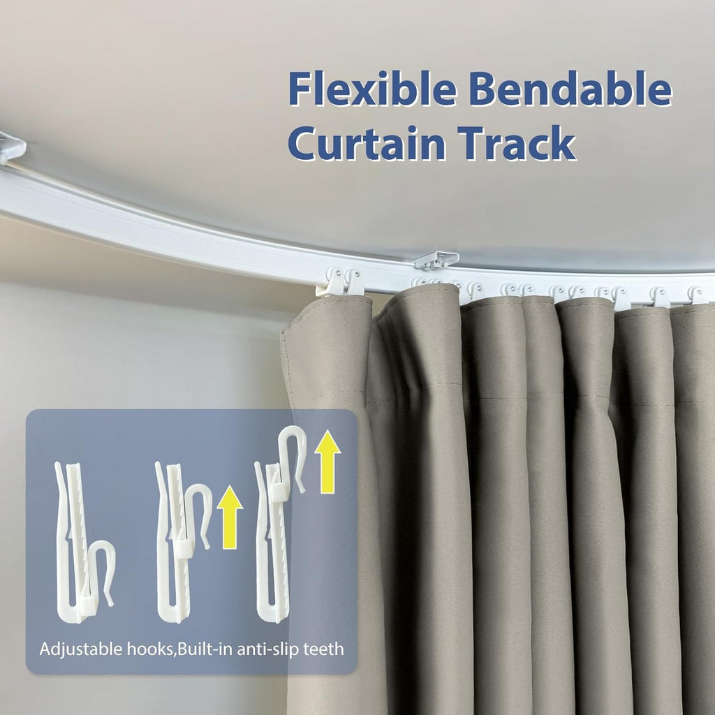 Room Divider Ceiling Mounted Curtains Track Sets Extra Wide Blackout Curtain Flexible Tracks for Bedroom Privacy Partition Separator, 1 Panel Light Grey Drape and White Rail, W12.5 x H8ft