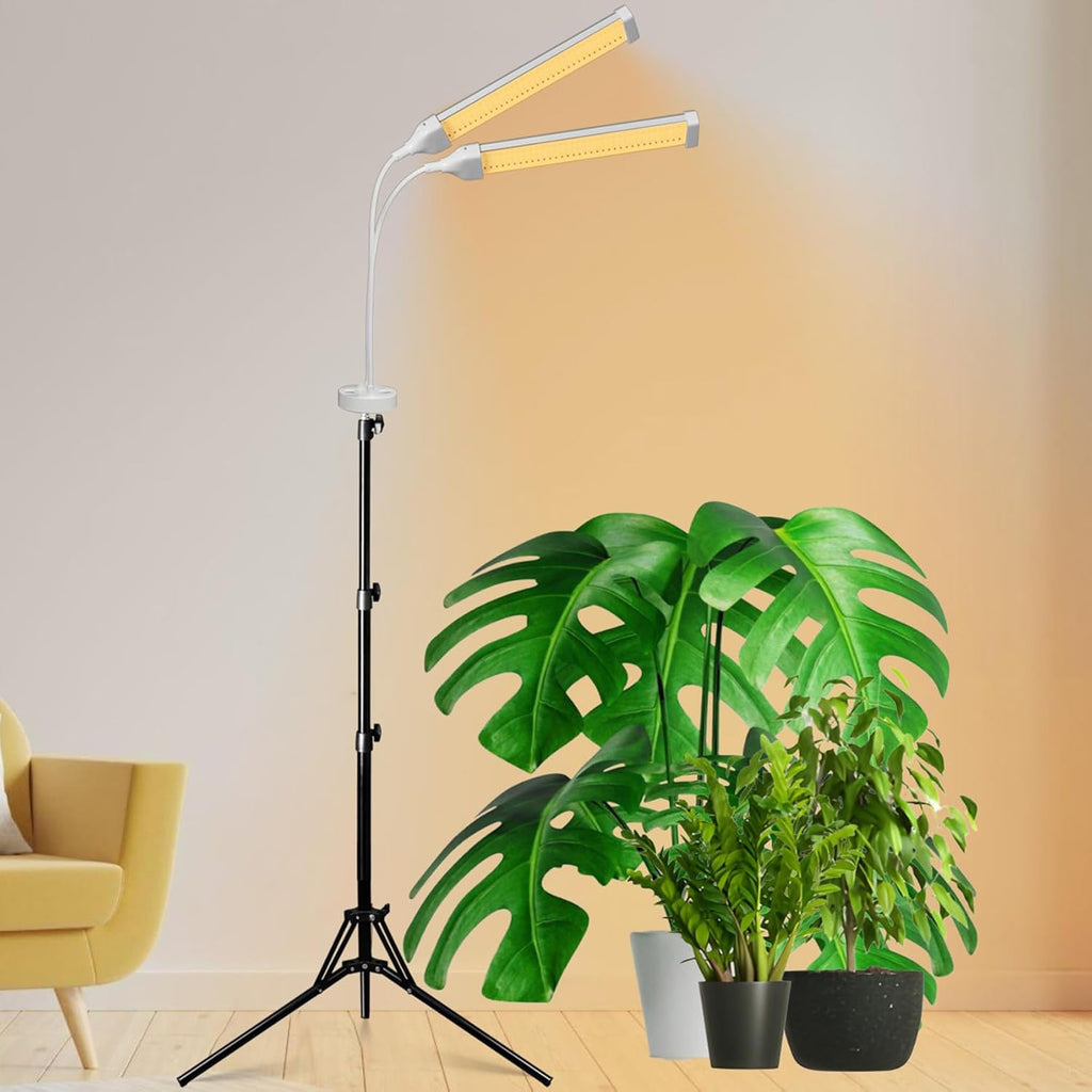 Grow Lights for Indoor Plants Full Spectrum, LED Plant Light with Stand, Adjustable Height, 4/8/12H Timer, 10 Dimmable Levels & 3 Lighting Modes (Stand-2 Head)