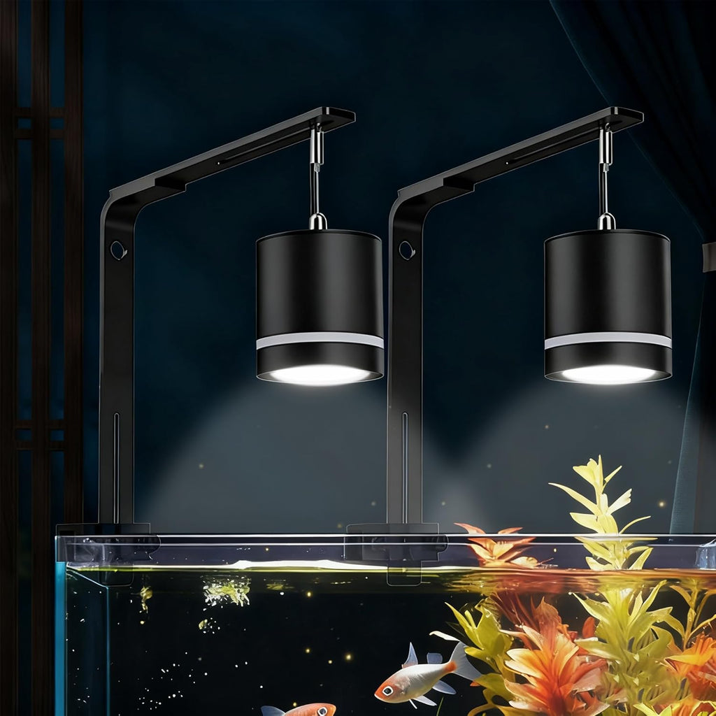 LIYAOLI LED Aquarium Light - 2 Pcs Clip On Full Spectrum Fish Tank Light with Adjustable Height for Planted Tanks, Coral Reef, Saltwater/Freshwater, 3 Color Modes - White/Blue/Combo