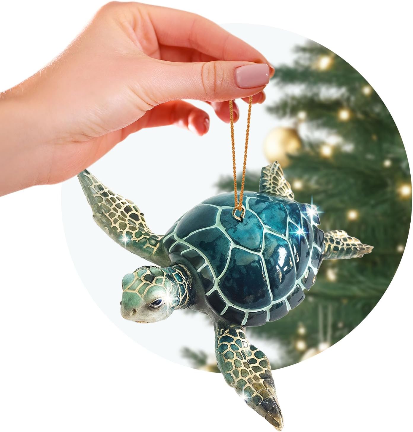 Christmas Ornaments - Home Decor - Unique Nautical Christmas Ornament Hand-Painted Blue Sea Turtle - Best for Tree Hanging, Bathroom Decorations, Stocking Stuffers, Scuba Lovers and Ocean Enthusiasts