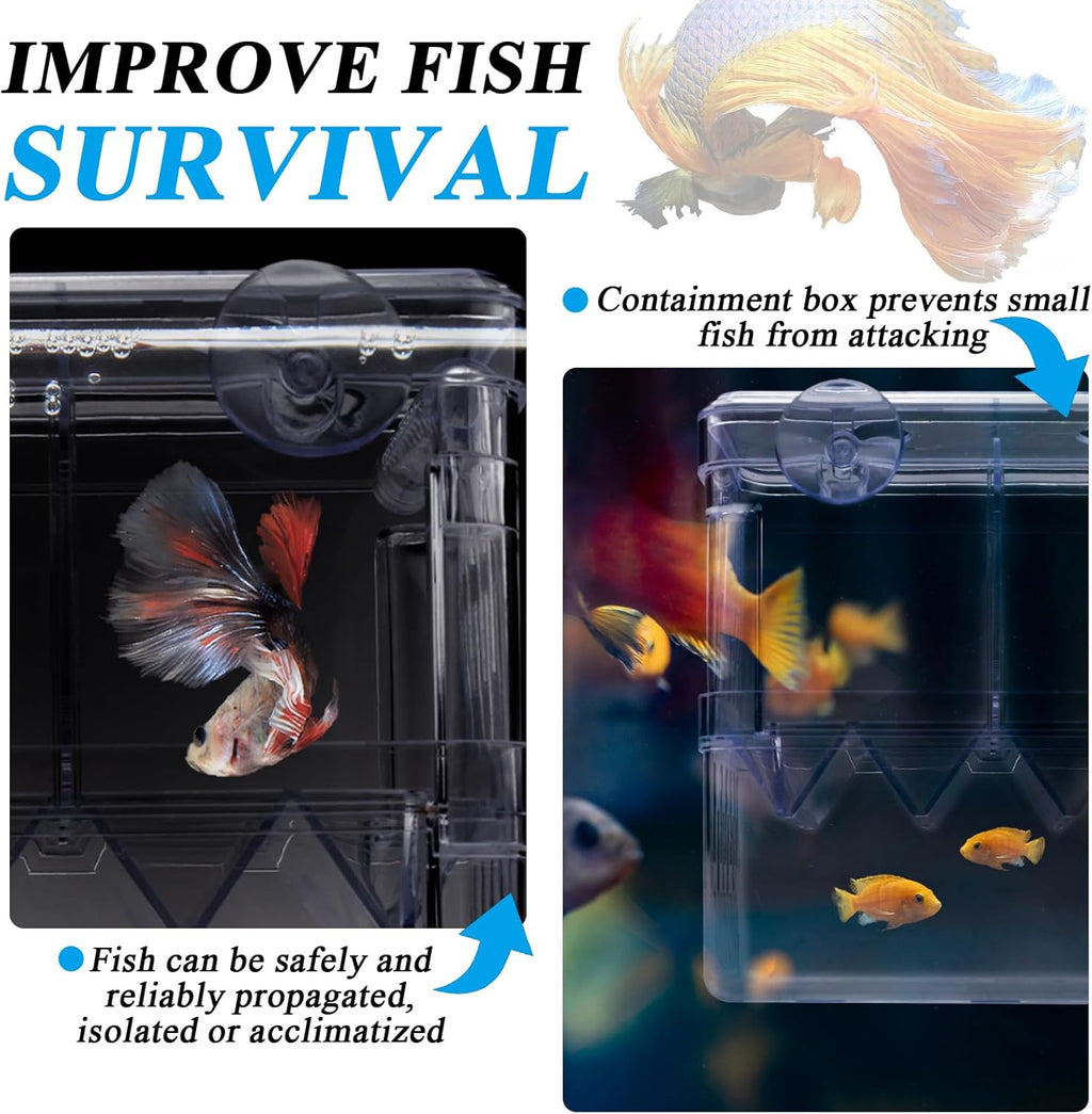Floating Fish Breeder Box for Aquarium Divider, Transparent Fish Isolation Breeding Box with Suction Cups, Shrimp Tank Hatchery Fry Incubator for Clownfish Betta Guppy Acclimation