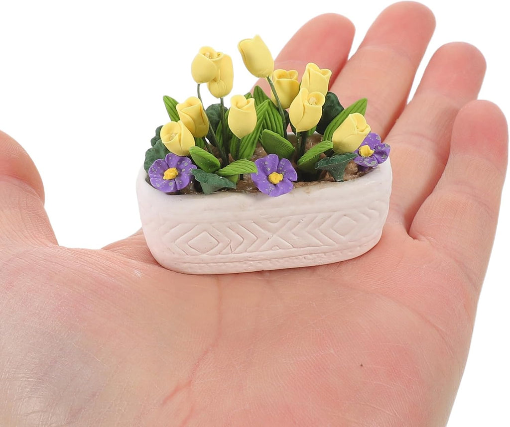 Mini Dollhouse Potted Plant Flower Model - Miniature Scene Bonsai Plant Accessories for House Office Tabletop Decoration