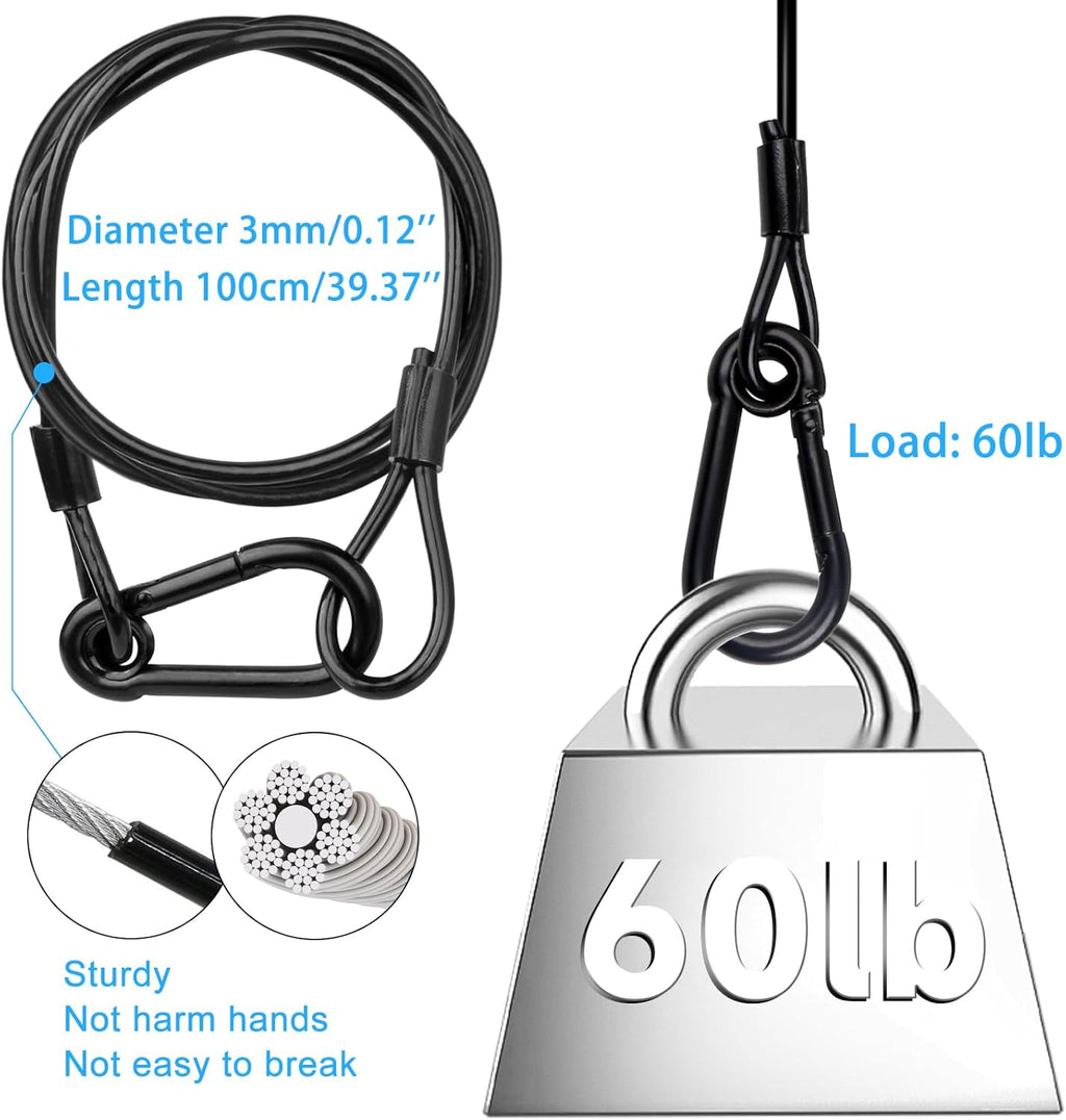 Lighting Safety Cable with Loops(2-Pack), 25kg Load Stage Light Safety Cable Black Security Chain Hanging on Trusses, Stainless Steel Lanyard（Diameter 3mm/0.12in, Length 100cm/39.37in)