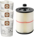 GIB cleaningtool 17816 Filter for Craftsman Shop Vac Filter 5/6/8/12/16/32 Gallon Wet/Dry Vac Filter with 3-Pack CMXZVBE38749 Dust Collection Bags for Craftsman 16 to 20 Gallon Shop Vacuum Cleaner