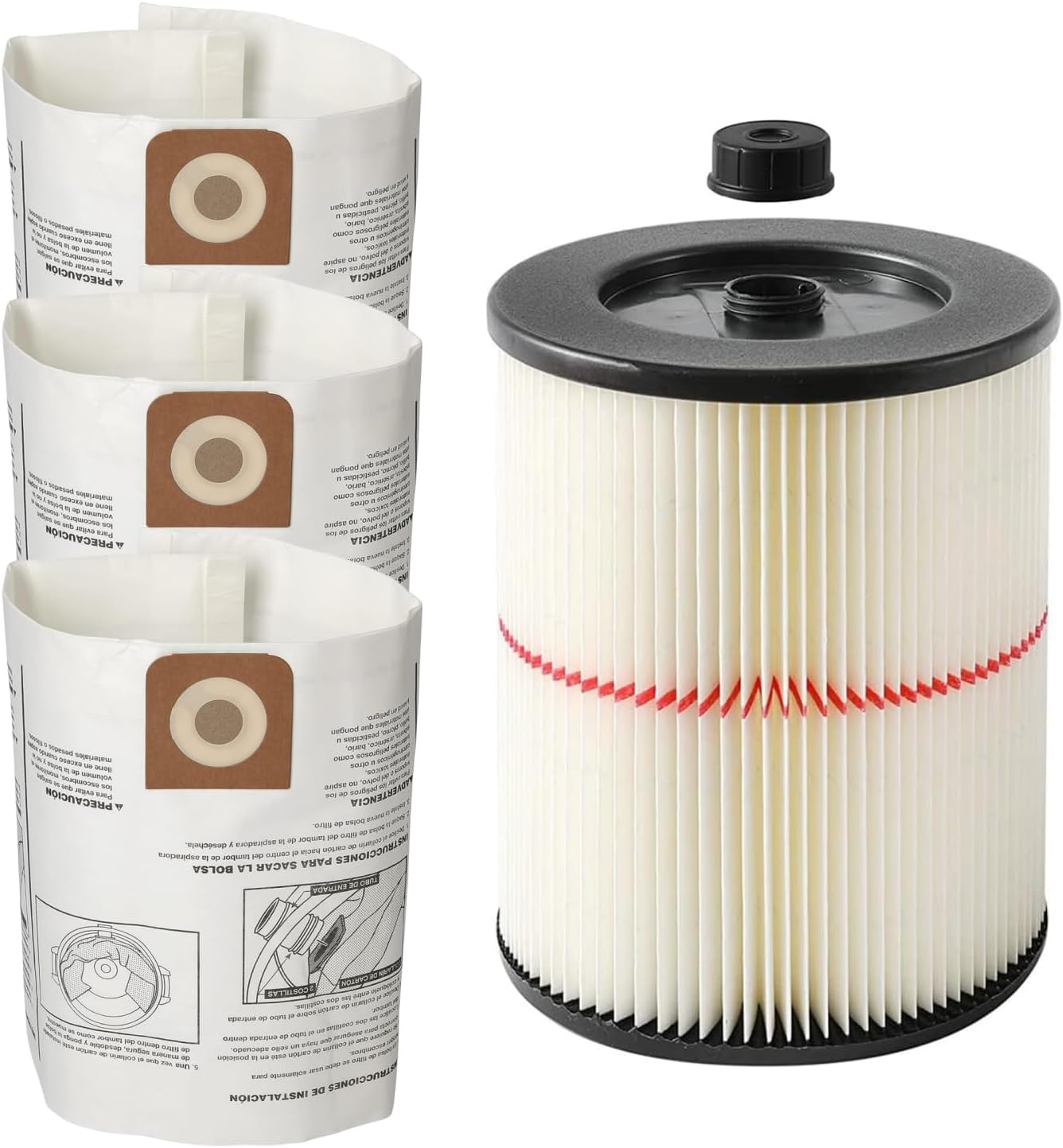 GIB cleaningtool 17816 Filter for Craftsman Shop Vac Filter 5/6/8/12/16/32 Gallon Wet/Dry Vac Filter with 3-Pack CMXZVBE38749 Dust Collection Bags for Craftsman 16 to 20 Gallon Shop Vacuum Cleaner