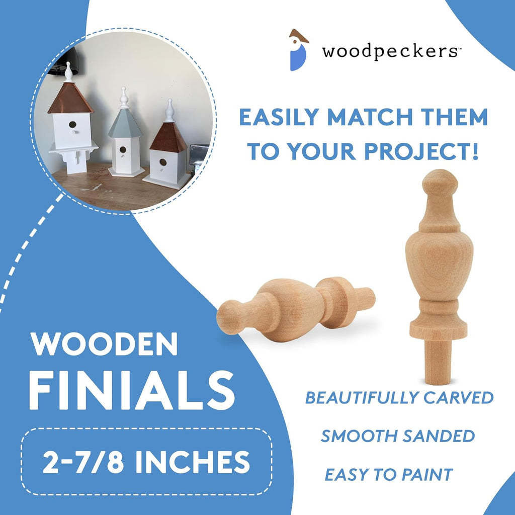 Small Wood Finials, 2-7/8 inch Wooden Finials for Crafting, DIY Décor, and Wooden Finial Crafts, Pack of 12, by Woodpeckers