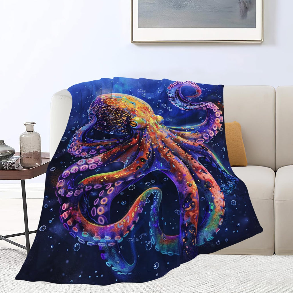 Octopus Blanket Purple Octopus Throw Blanket Ocean Animal Flannel Stuff Merch Cozy Decor Fleece Plush Fuzzy Warm Soft Lightweight Bedding Gifts for Girls Women Men Boy Couch Sofa 60"X50"
