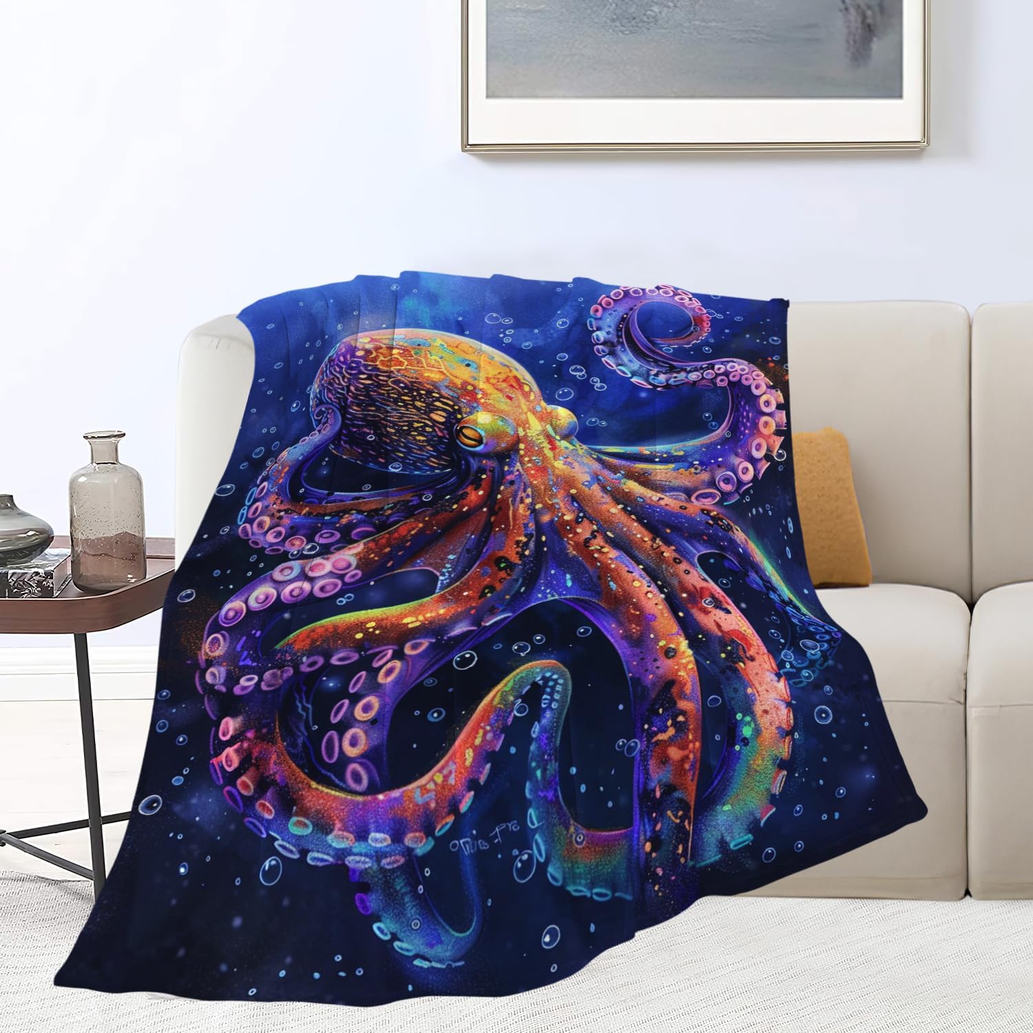 Octopus Blanket Purple Octopus Throw Blanket Ocean Animal Flannel Stuff Merch Cozy Decor Fleece Plush Fuzzy Warm Soft Lightweight Bedding Gifts for Girls Women Men Boy Couch Sofa 60"X50"