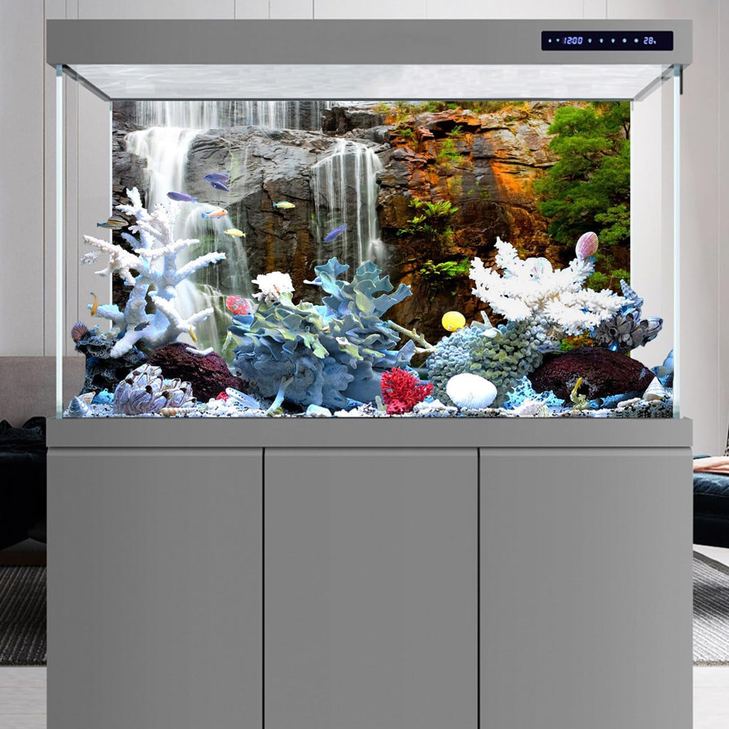 AWERT 24x16 inches Waterfall Terrarium Background Tropical Aquarium Background Mountain Lake Reptile Habitat Background
