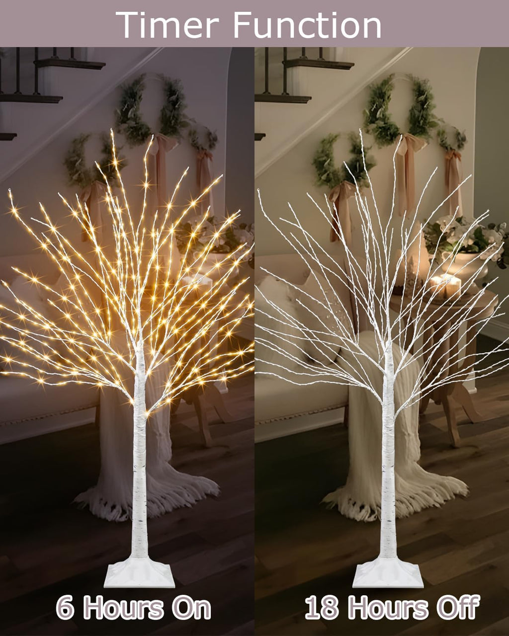 4 FT Lighted Birch Tree, White Birch Tree with 432 LED Lights Artificial Light Up Birch Twig Christmas Tree with Timer for Home Porch Yard Mantel Outdoor Indoor Party Decor