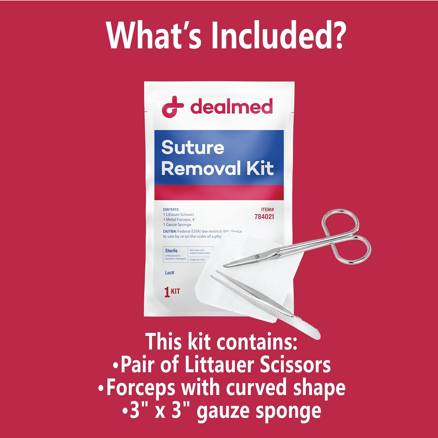 Dealmed Sterile Suture Removal Kit, Includes Suture Removal Scissors, Forceps, and Gauze Sponge, Suture Removal Tool Single-Use Kit, Ideal for Hospitals and Clinics