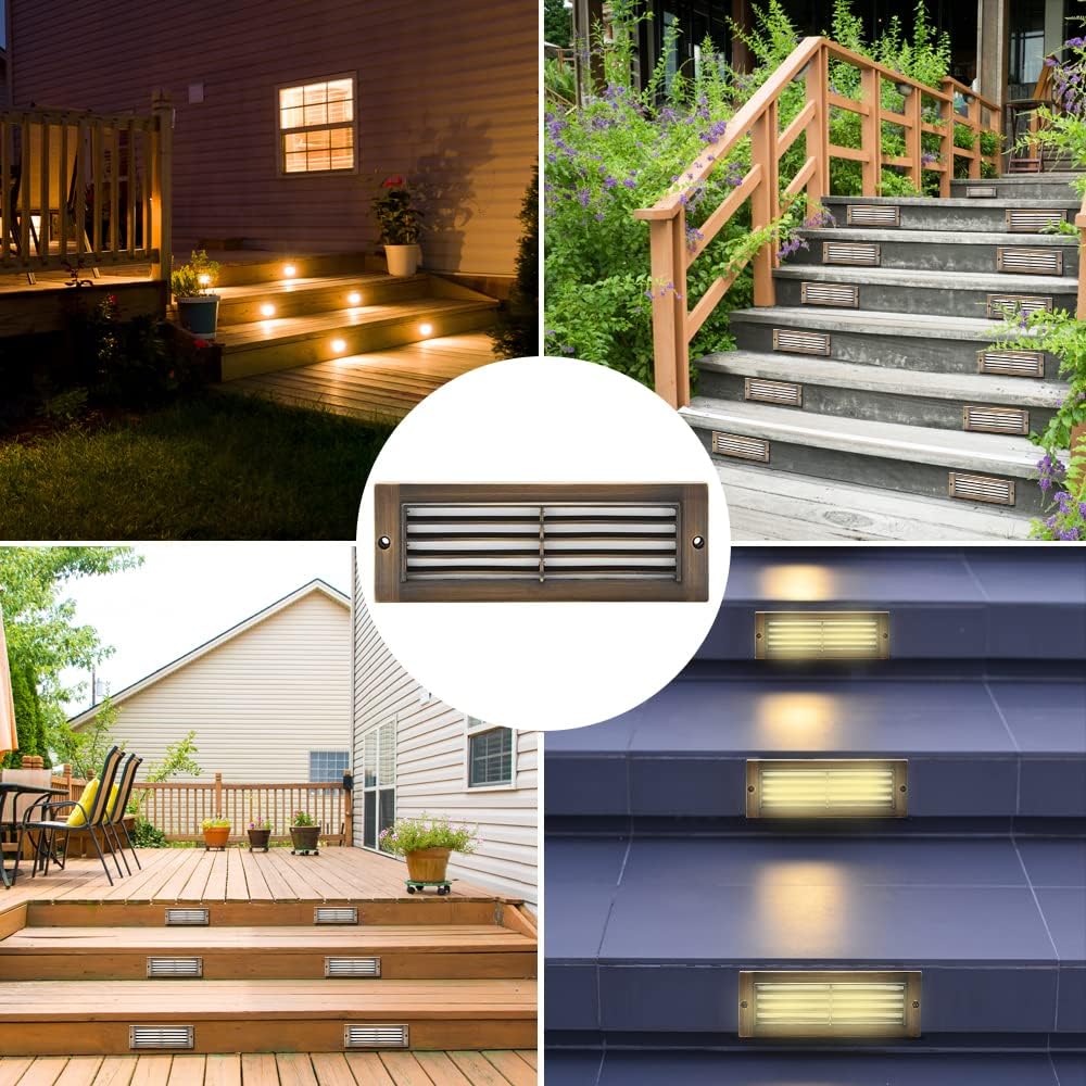 LED Step Lights Brass Stair Lights - Outdoor Deck Lights Low Voltage Landscape Lights, Solid Brass Stairway Lighting, Outdoor Fence lights, Paver Lights, Hardscape Lighting with LED Bulb (9" Wide)