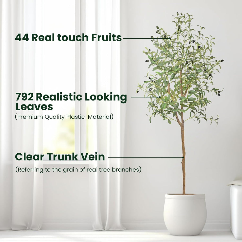 ANTING 5FT Artificial Olive Tree - Large Fake Plant with 792Leaves and 44Fruits - Silk Plants for Home Decor Indoor - 2 Pack