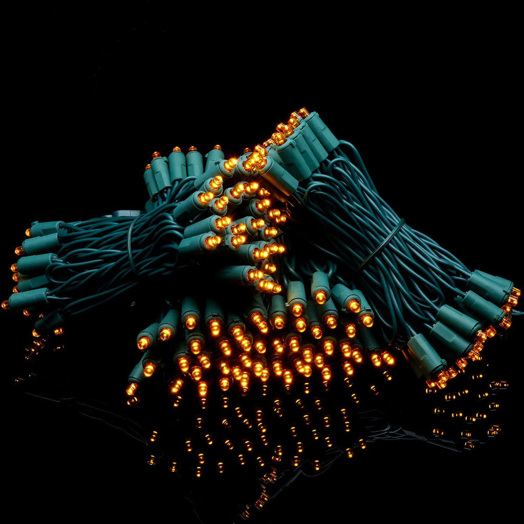 YULETIME 200 Orange Wide Angle LED Christmas Lights, 66 Feet Green Wire UL Certified 5mm Holiday String Light Set (Orange)