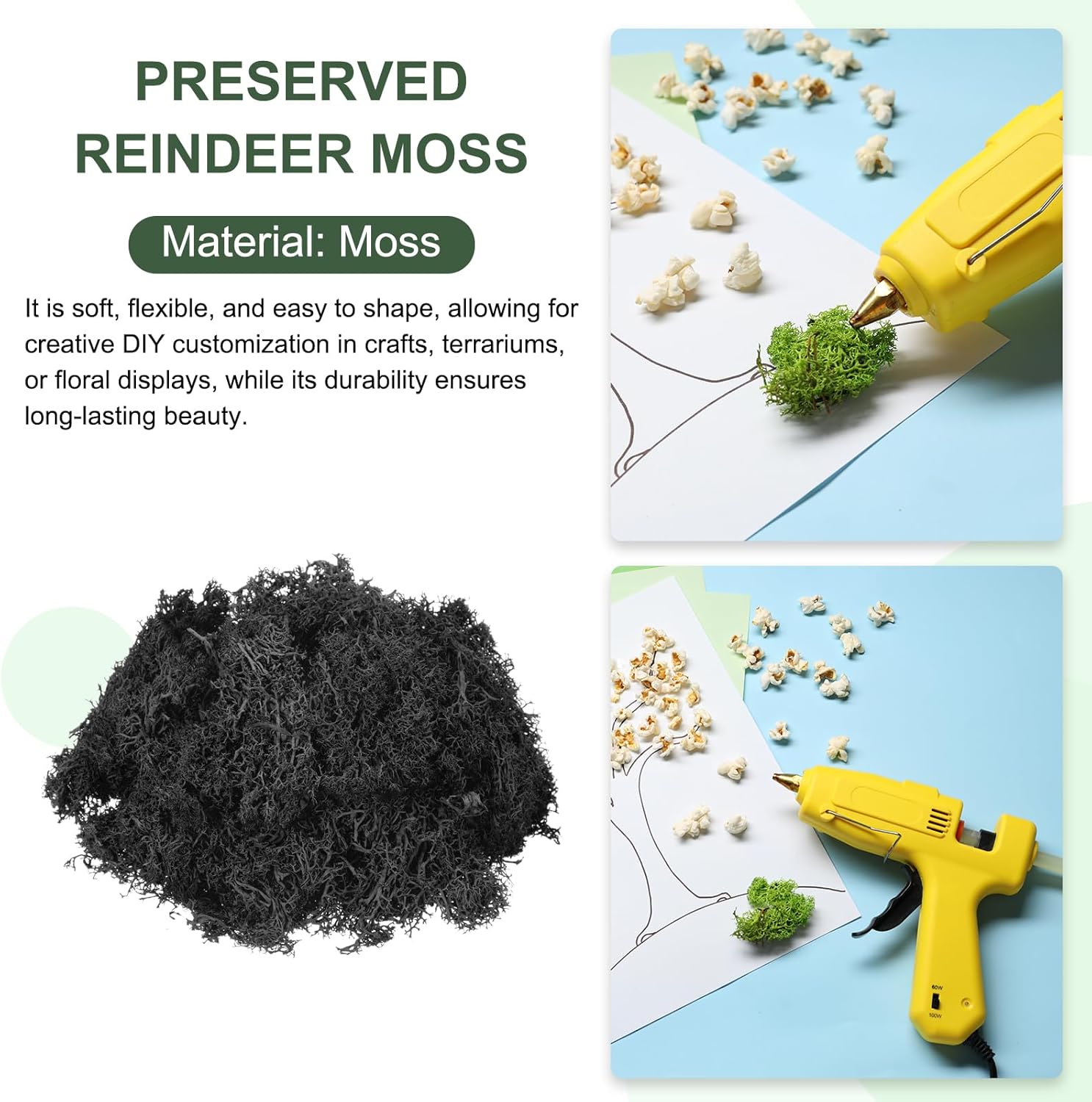 MECCANIXITY 7.8oz Preserved Reindeer Moss, Black Decorative Artificial Fake Moss for Potted Plants Indoor Crafts Lichen Centerpieces Decor