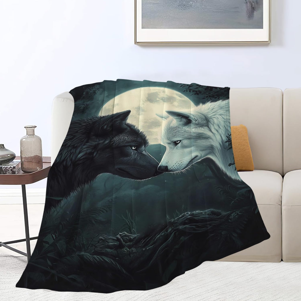 Wolf Blanket Black White Wolf Throw Blanket Wolf Gifts for Men Women Boys Girls Kids Adults Super Soft Cozy Plush Fluffy Fuzzy Fleece Blanket Home Decor 50''X60''