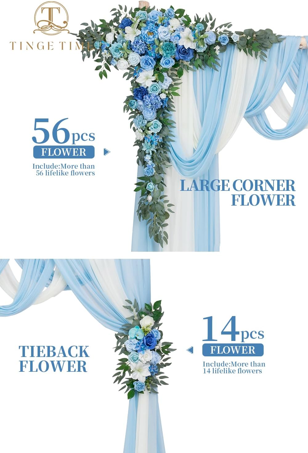 TINGE TIME Artificial Arch Flowers Kit Pack of 5, Wedding Decorations for Reception with Hanging Flowers, Wedding Arch Silk Floral Arrangements Ceremony Backdrop French Country Outdoor Party Decor