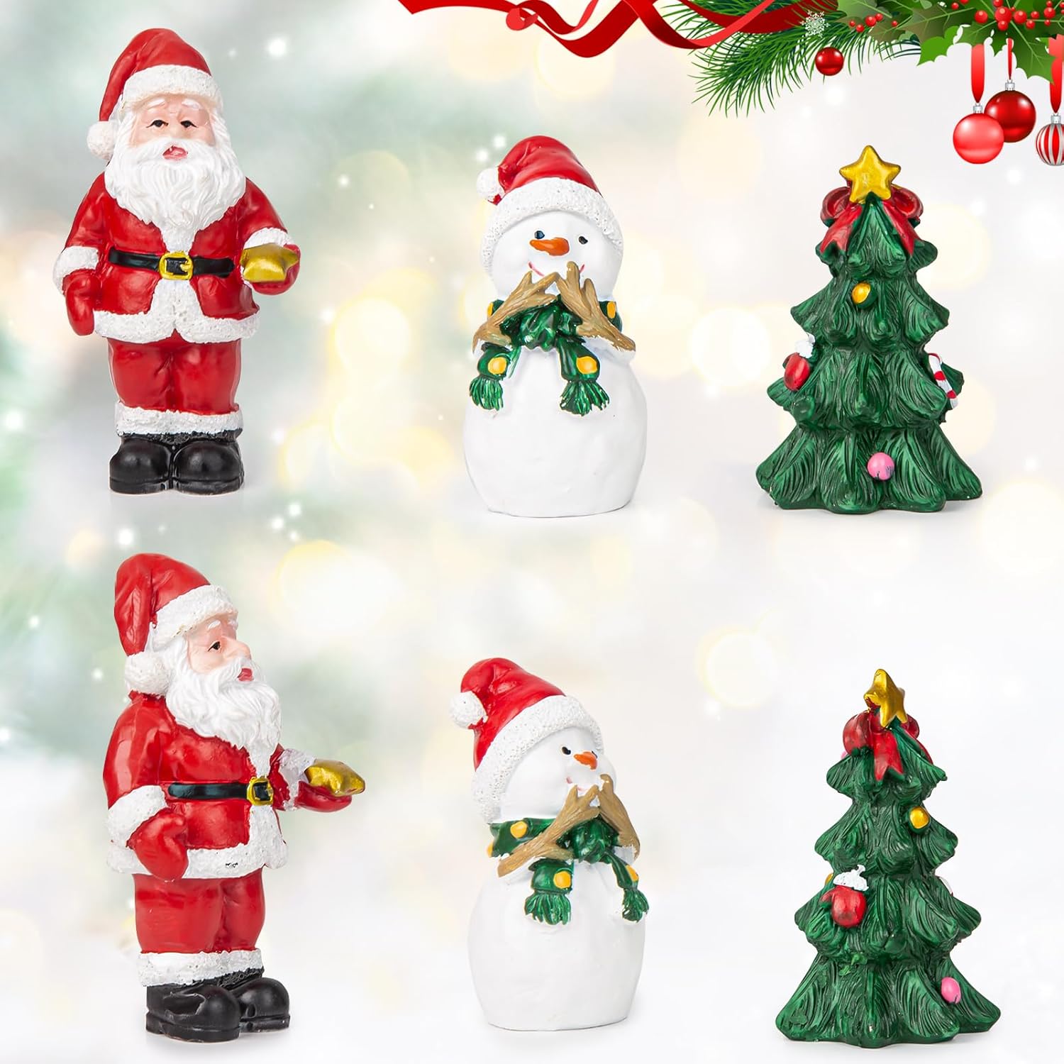 Christmas Aquarium Decorations 3PCS Resin Christmas Fish Tank Decorations Include Aquarium Christmas Tree & Snowman Christmas Figurines & Santa Claus for Christmas Fish Tank Supplies Table Decor
