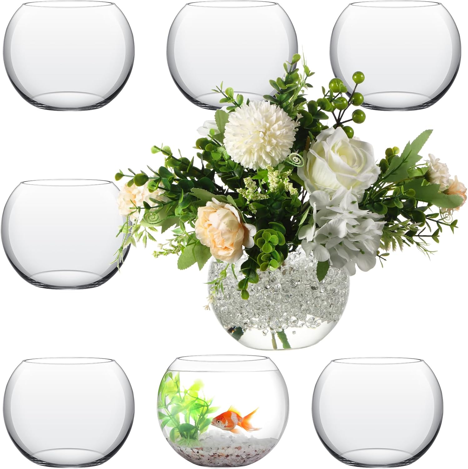 Sawysine 8 Pcs Bubble Bowl Vase Centerpiece 7.8''W X 6.3''H Round Glass Flower Vase Bulk Clear Terrarium Fish Bowl for Wedding Event Goldfish Planter Floral Centerpiece Office Home Decor